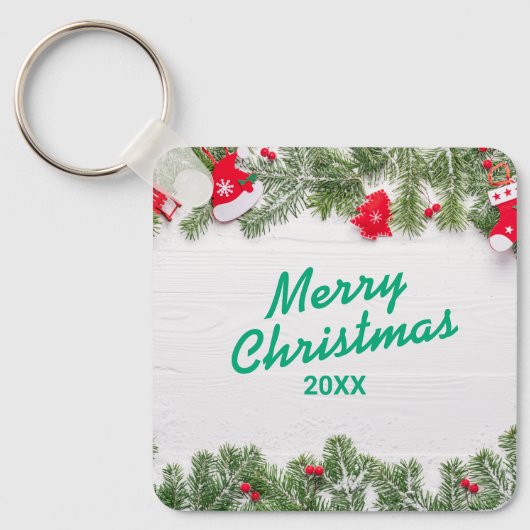 Custom Christmas Square Metal Keychain (Voorkant)