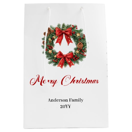 Custom Christmas wreath bag with elegant design Medium Cadeauzakje (Voorkant)