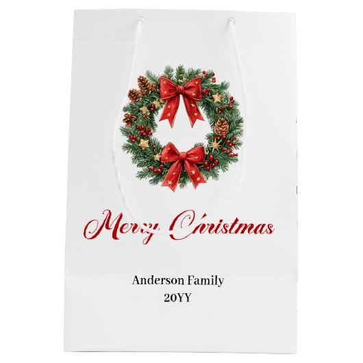 Custom Christmas wreath bag with elegant design Medium Cadeauzakje (Achterkant)
