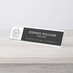 Custom Church Logo Minister Verse Zwart-wit Bureau Naambordje