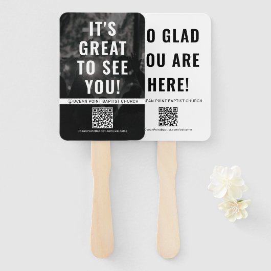 Custom Church Welcome Fan met QR-code Handwaaier (Voorkant en achterkant)