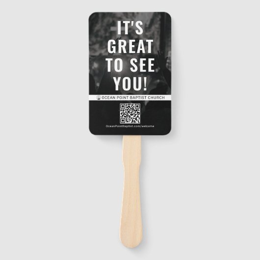 Custom Church Welcome Fan met QR-code Handwaaier (Voorkant)