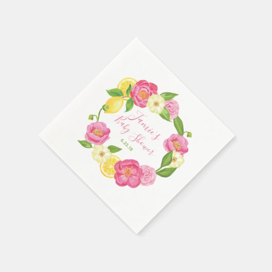 Custom Citrus Lemon Floral Roos Baby shower Party Servetten (Hoek)