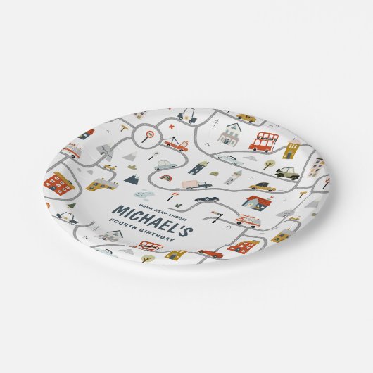 Custom City Cars Verjaardag Papieren Bordje (Gekanteld)