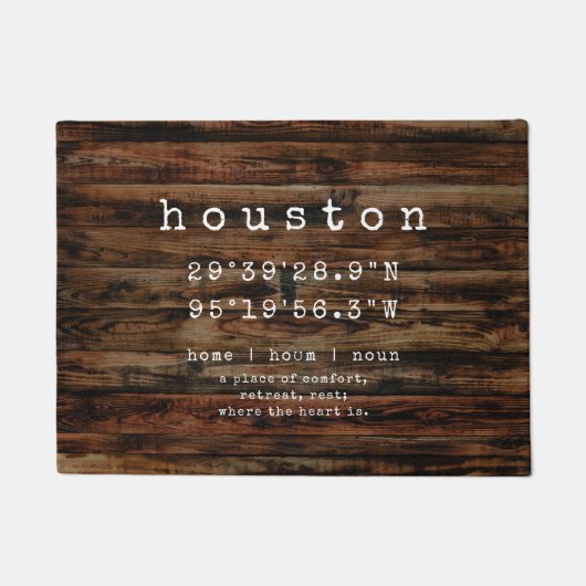 Custom City Coordinates | Rustige Faux Wood Doorma Deurmat (Voorkant)
