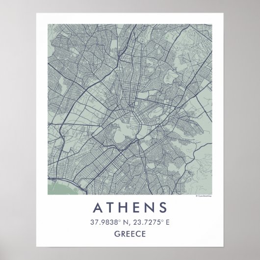 Custom City Map Athens Greece Wall Art Poster (Devant)