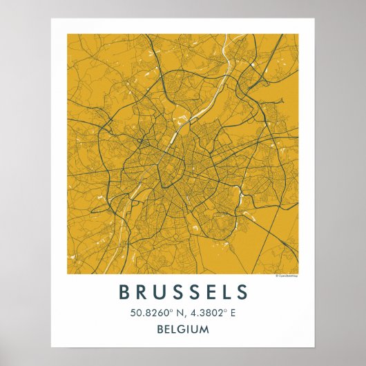 Custom City Map Brussels Belgium Wall Art Poster (Voorkant)
