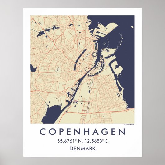 Custom City Map Copenhagen Denmark Wall Art Poster (Voorkant)
