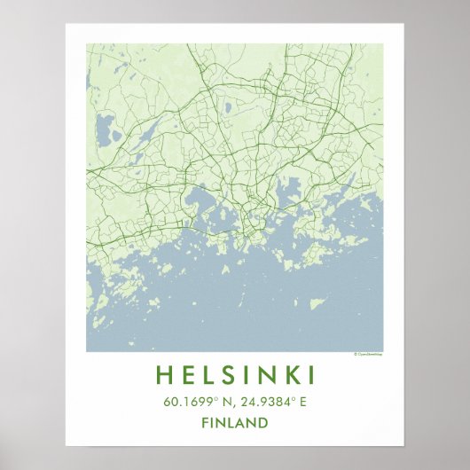 Custom City Map Helsinki Finland Wall Art Poster (Voorkant)