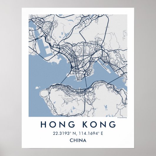 Custom City Map Hong Kong China Wall Art Poster (Devant)