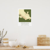 Custom City Map Honolulu Hawaii Wall Art Poster (Cuisine)