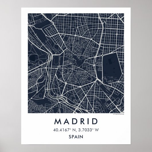 Custom City Map Madrid Spain Wall Art Poster (Voorkant)