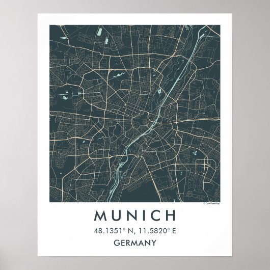 Custom City Map Munich Germany Wall Art Poster (Devant)