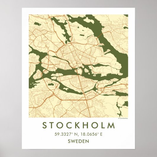 Custom City Map Stockholm Sweden Wall Art Poster (Devant)