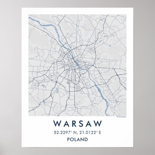 Custom City Map Warsaw Poland Wall Art Poster (Devant)