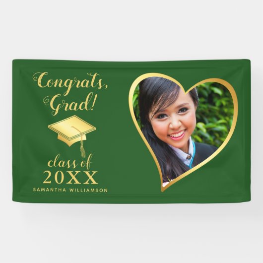 Custom Class 2025 Afstudeerder Foto Groen Goud Afs Spandoek (Horizontaal)