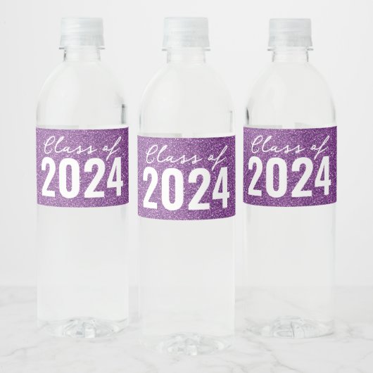 Custom Class Jaar Paarse Glitter Waterfles Etiket (Flessen)