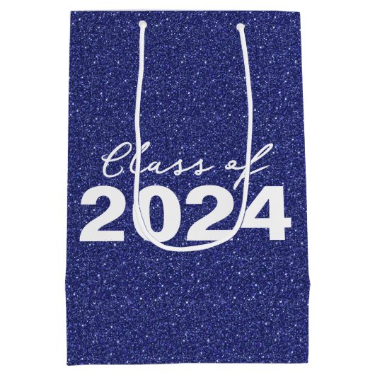 Custom Class Year Navy Blue Glitter Medium Cadeauzakje (Achterkant)