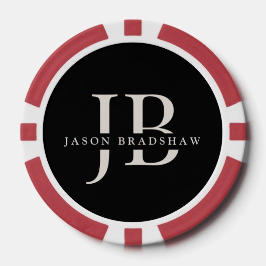 Custom Classic Elegant Monogram Zwart Poker Chips (Voorkant)
