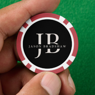 Custom Classic Elegant Monogram Zwart Poker Chips