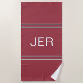 Custom Classic Monogrammed Initialen Crimson Rood Strandlaken (Voorkant)