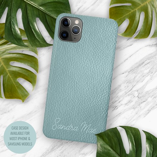 Custom Classy Aqua Seafoam Green Leather Pattern Case-Mate iPhone Case