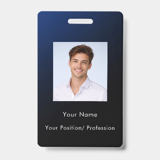 Custom Classy Modern Blue Gradient Employee Photo Badge (Voorzijde)