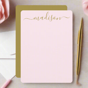 Custom Clean Blush Roze & Goud Typografie Script Notitiekaartje