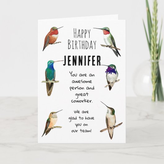 Custom Co-worker Happy Birthday Hummingbirds Kaart (Voorkant)