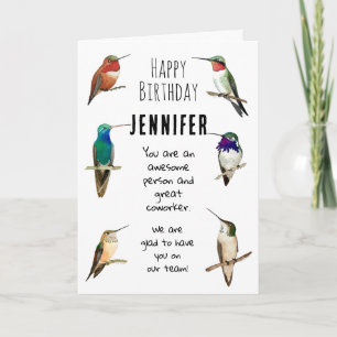 Custom Co-worker Happy Birthday Hummingbirds Kaart