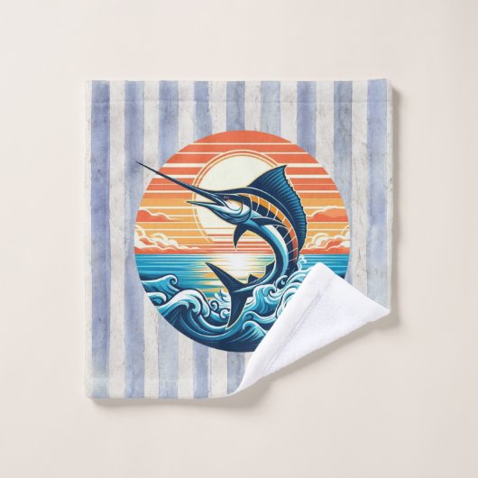 Custom Coastal/nautical/beach marlin sunset (Gant de toilette)