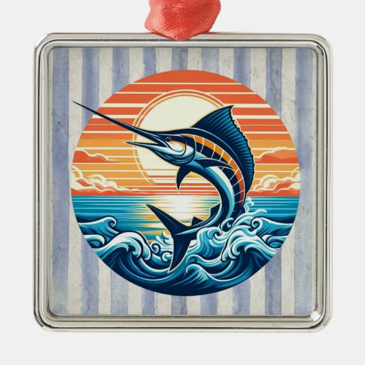 Custom Coastal/nautical/beach marlin sunset Metalen Ornament (Voorkant)