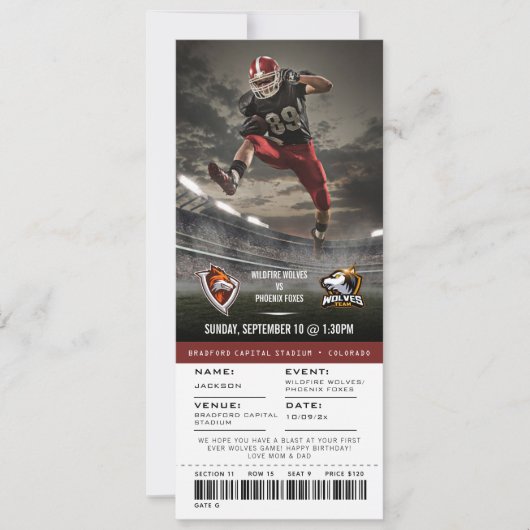 Custom College Football Game Ticket Kaart (Voorkant)