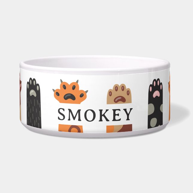 Custom Colorful Cat Paws Voerbakje (Voorkant)