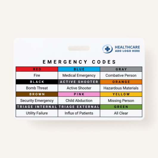 Custom Colors Healthcare Emergency Codes Reference Badge (Voorkant)