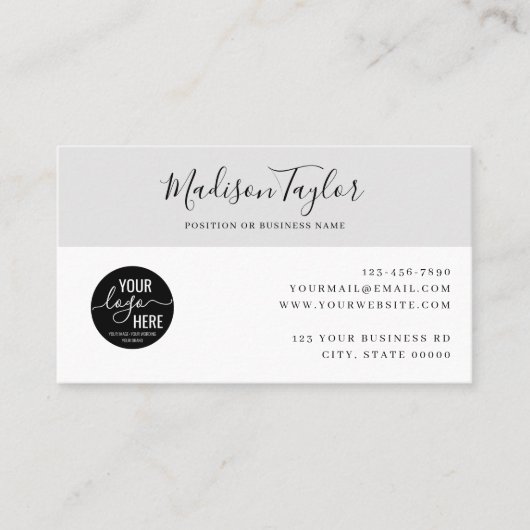 Custom Company Logo QR Code Simple Feminine Gray Visitekaartje (Voorkant)