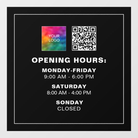 Custom Company Logo QR Code Zwart Openingstijden Raamsticker (Vel)