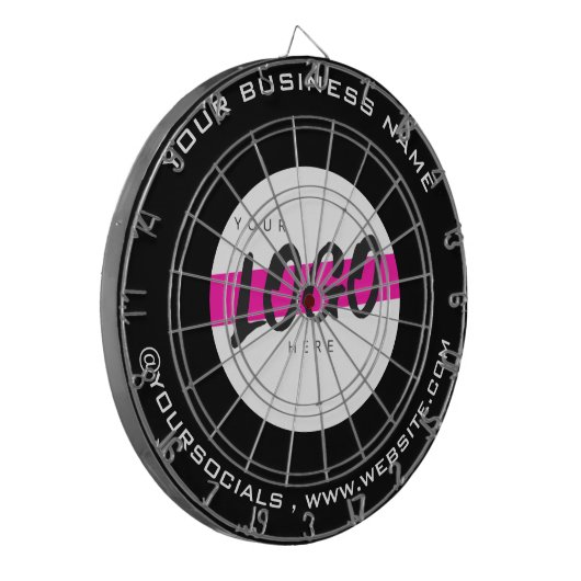 Custom Company Logo Tekst Promotionele B&W Dartbord (Voorkant Links)