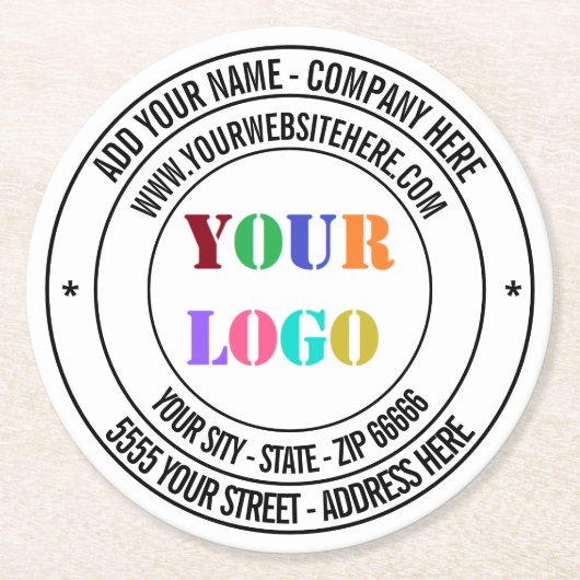 Custom Company Logo Text Business Paper Onderzette Ronde Kartonnen Onderzetter (Voorkant)