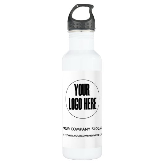 Custom Company Logo White Black Waterfles (Voorkant)