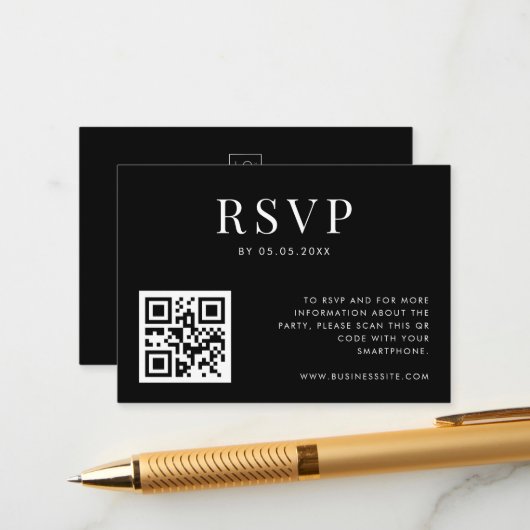 Custom Company Party Logo QR Code Business RSVP Informatiekaartje (Voorkant / Achterkant in situ)