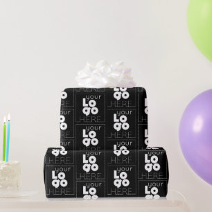 Custom Company White Logo Pattern op Black Cadeau Cadeaupapier