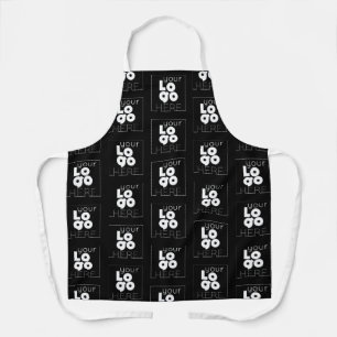 Custom Company White Logo Pattern over Black Staff Schort
