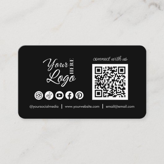 Custom Connect met ons Social Media QR Code Zwart Visitekaartje (Voorkant)