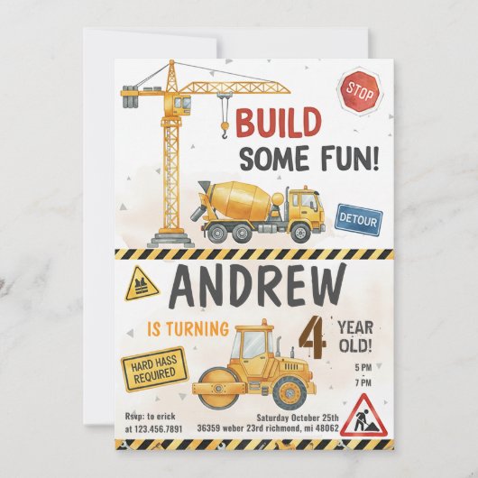 Custom Construction Birthday Invitations (Devant)