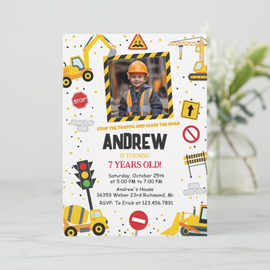Custom Construction Birthday Party with Image Kaart (Staand voorkant)