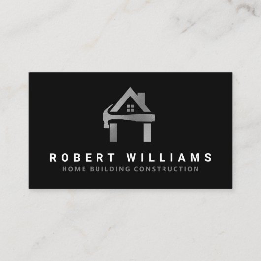 Custom Construction Black Silver Home Building Lux Visitekaartje (Voorkant)