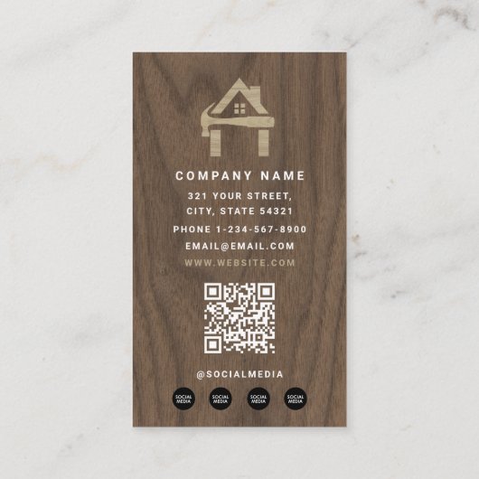 Custom Construction Wood Home Building Lux Visitekaartje (Achterkant)