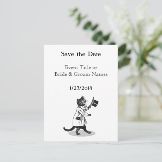 Custom Cool Cat Save the Date Briefkaart (Staand voorkant)