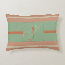 Custom Coral Sage Stripe Monogram Boho Pastel Chi Accent Kussen